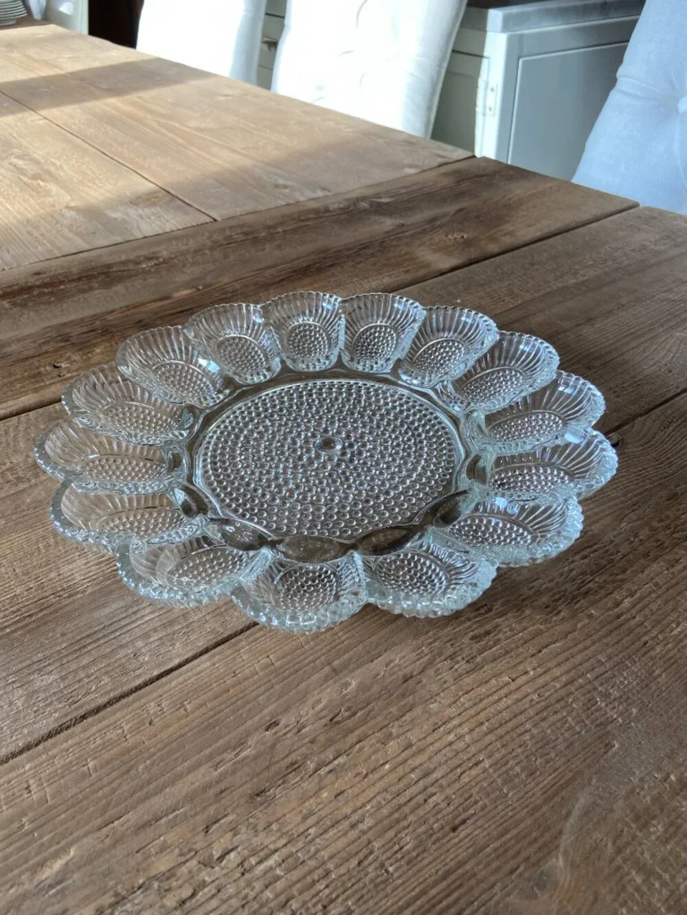Vintage Indiana Glass Hobnail Deviled Egg Relish Plate Clear Glass 11.25